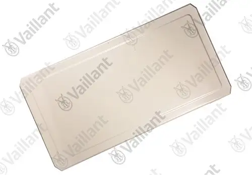 Transparenter Deckel von Vaillant für ein Klimagerät, rechteckige Form mit abgerundeten Ecken, klare Oberfläche ohne sichtbare Markierungen.